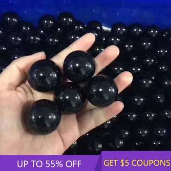 30mm Doğal Siyah Obsidyen Kuvars Kristal Taş Boncuk Küre Topu W / Standı Reiki Şifa Taş Mineral Ev Feng Shui Dekor