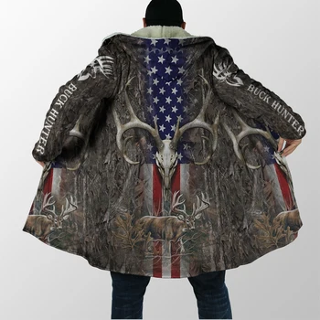 2021 Kış Moda Erkek Pelerin Geyik Avcılık Camo 3D tam Baskı Polar kapüşonlu ceket Unisex Rahat Kalın Sıcak pelerin palto PF43