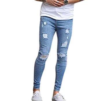 Yeni erkek Ayak Bileği Uzunluğu İnce Kot Streetwear Delik Yaz Yırtık kalem pantolon Pantolon Rahat Kot Sıska Erkek Kot
