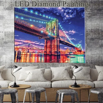 Elmas nakış DİY ışık LED elmas boyama manzara londra Köprüsü elmas mozaik kış 30x40cm çerçeve ile dekor hediye