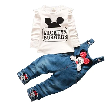 Bebek giyim setleri Çocuk 3 6 9 Ay Doğum Günü takım elbise Erkek Eşofman Çocuklar Mickey Marka spor takımları Üst + Romper 2 adet Set