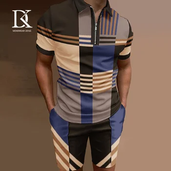 Erkek Sokak Jogeer 3D Baskı Kısa Kollu POLO GÖMLEK Ve Şort Takım Elbise Yaz Eşofman Ekose Çizgili İş Adamı Giyim Seti