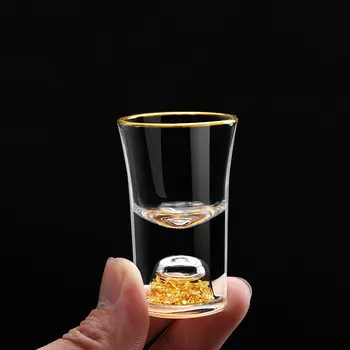 Likör Bardağı 10ml Shot Cam Altın Folyo Altın Çerçeveli Bardak Altın Boyalı Tasarım Gözlük Küçük Cam Bardak High-end Gözlük Şeffaf