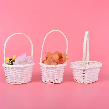 1 Adet Mini El dokuması saklama sepetleri Plastik Dokuma saklama sepetleri Kumaş Çiçek Sepeti Meyve Rattan Kozmetik Çay Piknik Çantaları