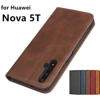 Deri kılıf için Huawei Nova 5T Flip case kart tutucu Kılıf Manyetik cazibe Kapak Kılıf Cüzdan Kılıf