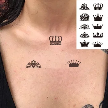 Su geçirmez TemporaryTatoo Sticker Çift Kral Kraliçe Taç Sanat Dövme WaterTransfer Sahte Flaş Dövme Adam Kadınlar için