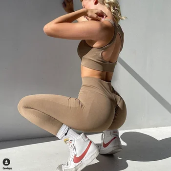 Kadınlar Dikişsiz Yoga Seti Kadın Spor Sutyeni Ezme Tayt egzersiz kıyafeti Eşofman Spor Seti Koşu Kıyafeti Takım Elbise