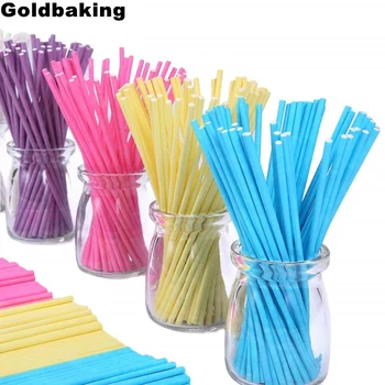 Goldbaking Renkli Kağıt Lolipop Çubukları 6 inç Kek Pop Çubukları 50 Adet 150 * 3.5 mm