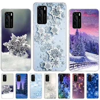 Kış Kar Çiçekler Tampon Durumda Huawei P20 P30 P40 lite P50 Pro Topu Kapak İçin Huawei P Akıllı Z Artı 2019 2020 2018 Coque