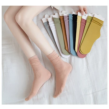 Buz buz çorapları Bayanlar İlkbahar Yaz İnce Kesit Kadife Düz Renk Çorap Tüp Haddelenmiş Kenar jk Japon ins Kazık Çorap