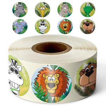 500 adet / rulo Karikatür Hayvanlar Çıkartmalar Çocuklar için Hediye Oyuncaklar Sticker 8 Tasarımlar Desen Aslan Fil Hayvanlar Ödül Etiket