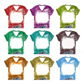 Kadınlar Rahat Süblimasyon Boş V Yaka T-shirt Kravat Boya Polyester Kısa Kollu Tees Tops Özel Baskı Logo Hediye