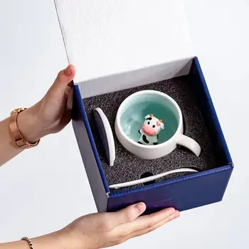 Seramik Karikatür Kupalar Yaratıcı 3D Hayvan Baskı Süt Kahve Latte Drinkware Için Yeni Moda Çay Ev Hediye Kupa 300 ML