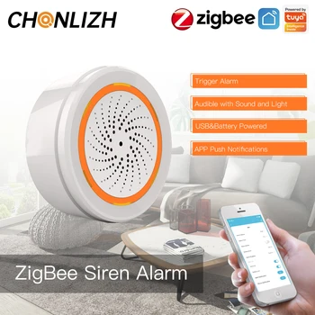 CHONLİZH Tuya ZigBee Ses İşık Siren Sensörü Alarm Sesli 90dB Akıllı Yaşam Ev Güvenlik Sistemi APP İtme Kontrol Hub Gerekli