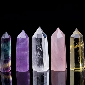 Doğal Taş Kristal Noktası 3-8CM Renkli Çizgili Florit Kuvars Kristal Taş Altıgen Enerji Cevheri Mineral Dikilitaş Ev Dekor