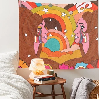 Renkli duvar halısı Asılı Gökkuşağı Dekor Kızlar için Yurt Odası Dekorasyon INS Trippy Goblen Psychedelic Duvar Baskılar