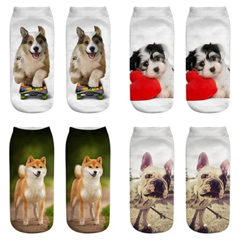 Dreamlikelin İlkbahar Yaz Kadın Ayak Bileği Çorap Kawaii Shiba Inu Köpek 3D Baskılı Çorap Beyaz Görünmez komik çoraplar Kız İçin