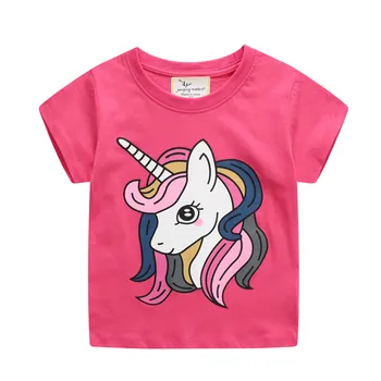 Unicorn Kız T shirt Çocuk Giyim Kısa Kollu Pamuklu Karikatür Baskı Bebek Tees Çiçek Yaz Üstleri Çocuk Giysileri