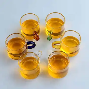 100 ml ısıya dayanıklı cam küçük çay fincanı renk kolu çay bardağı Kung Fu çay seti kalın ısıya dayanıklı cam çay fincanı çay kase