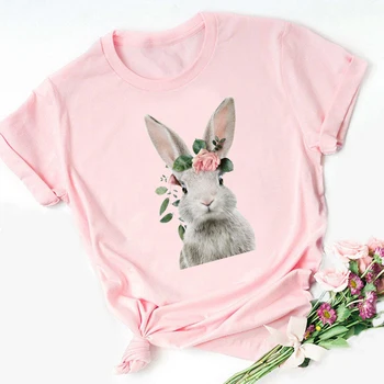 FIXSYS Yaz Çiçek Tavşan / Tilki / Oyuncak / Penguen / Alpaka / At / Ayı / Baykuş / Flamingo / Zürafa / Domuz Hayvan Baskı Kadın Komik Pembe T shirt