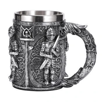 Ortaçağ Savaşçı Reçine Paslanmaz Çelik bira kupası Şövalye Stein Retro Tankard Yaratıcı Kahve Fincanı Viking Çay Bardağı Pub Bar Dekorasyon