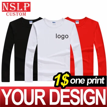 NSLP Sonbahar ve Kış Düz Renk uzun kollu tişört Mizaç Moda Tüm Maç yuvarlak boyun Üst Özel Nakış Baskı