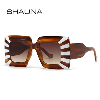 SHAUNA Büyük Boy Kare Güneş Gözlüğü Vintage Şerit Kontrast Renk Tonları UV400