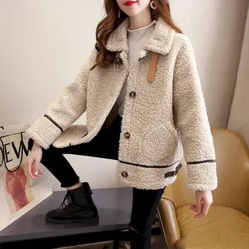 Kuzu Yün Ceket Kış Giysileri Kadın Kore Gevşek Sonbahar Kış Vahşi Kalın Kürk Tek parça Peluş Sıcak Üst Moda Hırka Ceketler