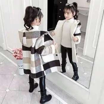 Sonbahar Kış 2020 Kız günlük ceketler Kapşonlu Kabanlar Moda Yün Uzun Ceket Çocuk Giyim Sevimli Bebek Kız Giyim