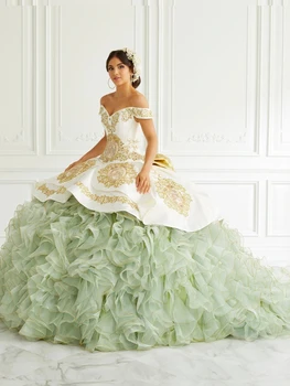 Charro Quinceanera elbise Balo Kapalı Omuz Organze Aplikler Meksika Tatlı 16 Elbiseler 15 Anos