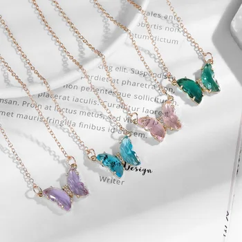 Kore kristal kelebek kolye kız rüya prenses romantik takı parti parlak kelebek kolye kolye tatlı sevimli zincir