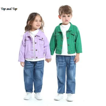 üst ve üst Moda Çocuk Kız Rahat Breaken Denim Ceket Çocuk erkek Trençkot Toddler Delik Giyim Kovboy Giyim