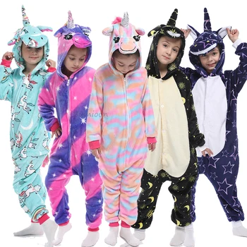 Kigurumi Hayvan Unicorn Pijama Çocuk Kış Pijama Kugurumi Licorne Pijama Çocuklar Onesies Anime Panda Kostümleri Tulum