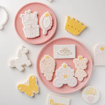 Unicorn Kelebek Kale Prenses Kek kurabiye kalıbı Damga Embosser Kesici Akrilik Fondan Şeker Zanaat Kek Kek Dekorasyon Aracı
