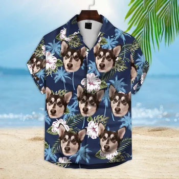 Yeni Hawaii Erkek Gömlek Kawaii Sibirya Husky Logo Yaz Tatili Beagle Üstleri Küba Yaka ABD Boyutu Erkekler için