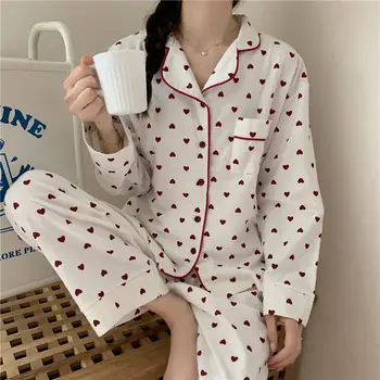 Gecelik Kış Baskı Sevgiliye Pijama Seti Kadın Salonu Seti Pijama Pijama Gecelik Pijama Mujer Gevşek Rahat Ev Takım Elbise