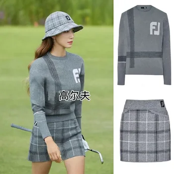 Kış golf kıyafetleri kadın kazak kısa etekler kalın sıcak rahat gevşek ve çok yönlü golf takım elbise