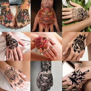 10 adet / grup El dövme Geçici Dövme Etiket kol Totem kaplan El Gül çiçek Sahte flaş Dövme Kol vücut sanatı Kız Kadın Erkek