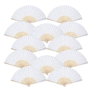 5 Paket El Düzenlenen Fanlar Beyaz kağıt yelpaze Bambu katlanır yelpazeler El Katlanmış Fan Kilise Düğün Hediyesi, Parti İyilik, DIY Dekor