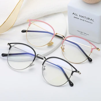 Yeni Anti mavi ışık yuvarlak kedi gözler gözlük çerçeve kadın ve erkek bilgisayar göz koruma gözlük optik gözlük gözlük Unisex