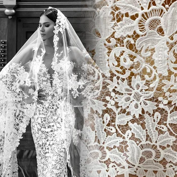 2020 Son Kapalı beyaz Muhteşem düğün elbisesi Gipür Nakış Fransız Dantel Kumaş İğne işi DIY dikiş İğne işi Malzemesi