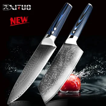 XITUO şef bıçağı Şam Çelik vg10 japon bıçağı Sashimi Santoku Aracı Mavi Mutfak Aksesuarları Satılık Yeni Sıcak