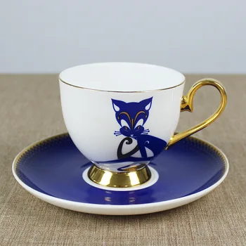 Avrupa Tarzı Kemik Çini Kahve fincan seti Seramik Siyah çay bardağı ve altlık 2 parçalı Set