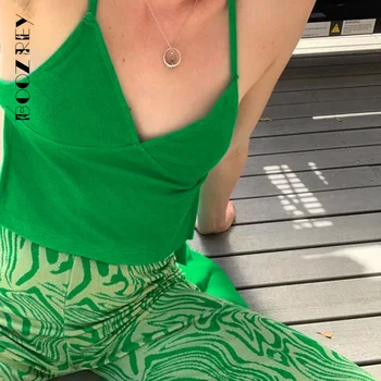 BoozRey Seksi Backless Camiş Üstleri Kızlar Katı Çapraz Sapanlar Kırpma Üst Kadınlar Y2k Streetwear Yeşil Düşük Kesim Kaşkorse Bandaj Sling Üst