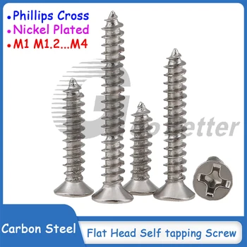 Nikel Kaplama Phillips Havşa Düz Kafa akıllı vida Karbon Çelik Çapraz Ahşap Vida M1 M1.2 M1.4 M1.5 M1. 7 M2 to M4