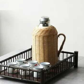 Termos ev el yapımı bambu dokuma geleneksel ahşap mantar çay su ısıtıcısı termos cam astar yalıtım şişesi 1.3 L