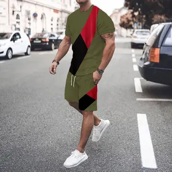 2 Parça Şort Kıyafetler O-Boyun kısa kollu tişört Seti Streetwear Eşofman Retro Baskı Yaz erkek Setleri Büyük Boy Giyim