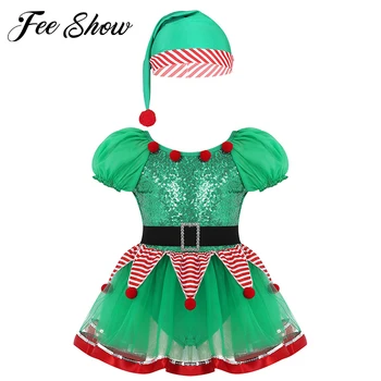 Bebek Kız elf noel Elbise Kızlar için Yeni Yıl Festivali Noel Baba Kostüm Payetli Çocuklar süslü elbise Up Parti Elbiseler