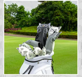 Playeagle Sevimli MeowMeow Golf Kulübü Demir Başörtüsü PU Deri Koruyucu Kapakları 9 pics / Set