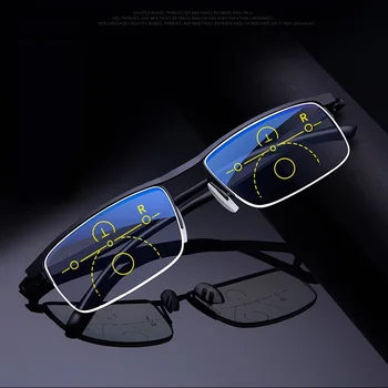 Multifokal İlerici okuma gözlüğü Erkekler Kadınlar Anti Mavi UV Presbiyopik Gözlük Yarım Çerçeve Otomatik Ayar Gözlük